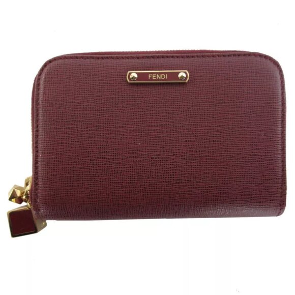FENDI Card Case Coin case Burgundy leather - Picture 1 of 10